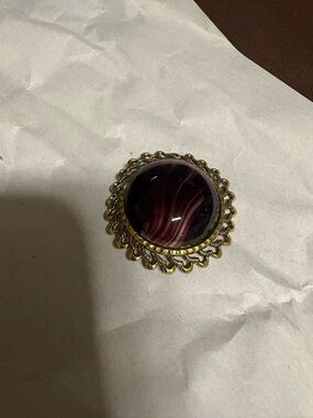 Vintage Signed Western Germany Gold Tone Brooch with Deep purple Cabochon